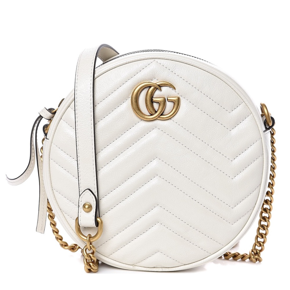 GUCCI Matelasse GG Mini Marmont Round Shoulder Bag White Authentic